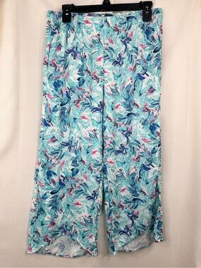 Island Collection Palazzo Pants Womens Small Tropical Floral Wide Leg Cross hem